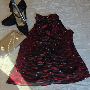 Byer California Red and Black Patterned Blouse